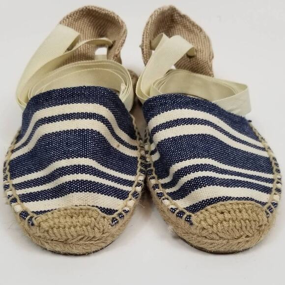Soludos Women's Lauren Blue White Canvas Ankle Tie Espadrilles Size 5 - Picture 3 of 10